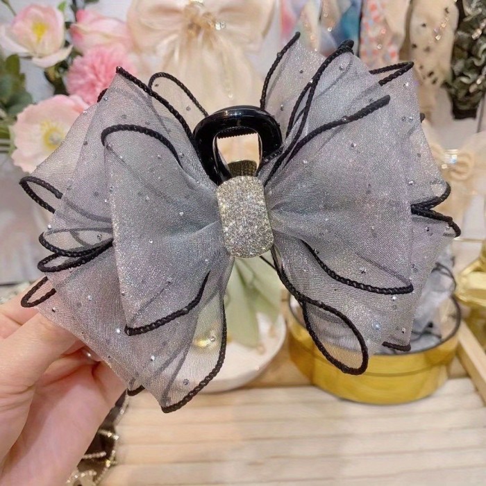 1\u002F3pcs Elegant Mesh Double-Sided Bow Hair Clips for Updos, Vintage Ponytail Accessories for Women.