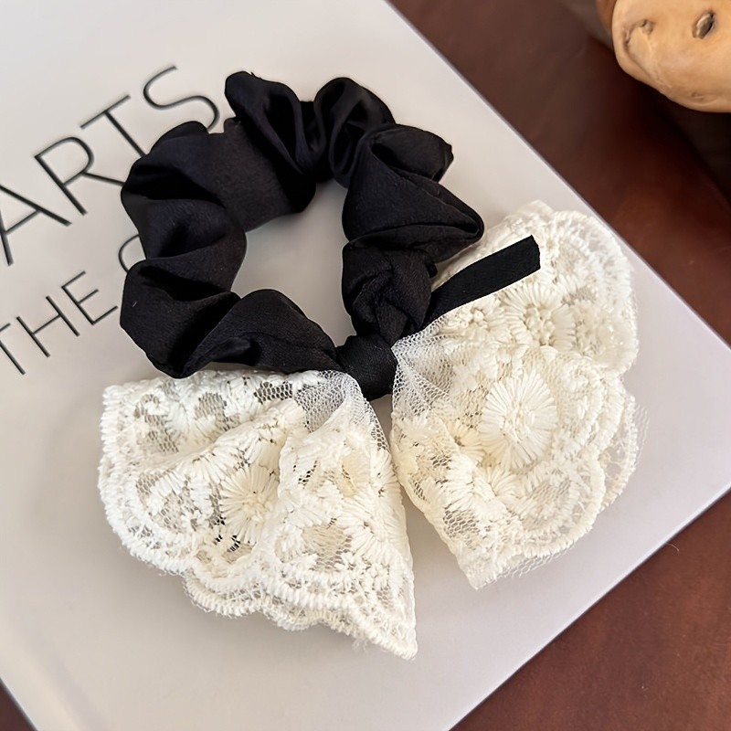 1 Set Vintage Elegant Embroidered Lace Hair Scrunchies with Bow Ribbon - Fabric Hair Ties for Women, Valentine'S Day Gift, Multiple Pieces