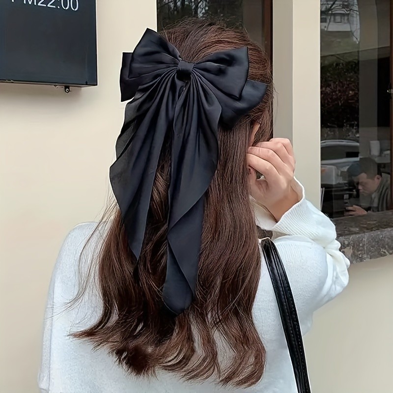 Elegant Fabric Bow Tie Hair Clip, Solid Color Duck Bill Long Streamer Hair Accessory, Single Piece Sweet Style Hairpin for Women