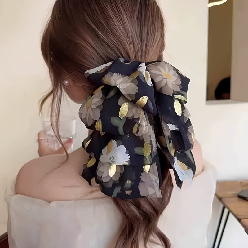 Floral Bow Elegant Floral Bow Hair Clip | for Women | Polyester and Spandex Material | Chic Sweet Hair Accessory | Hair Accessories