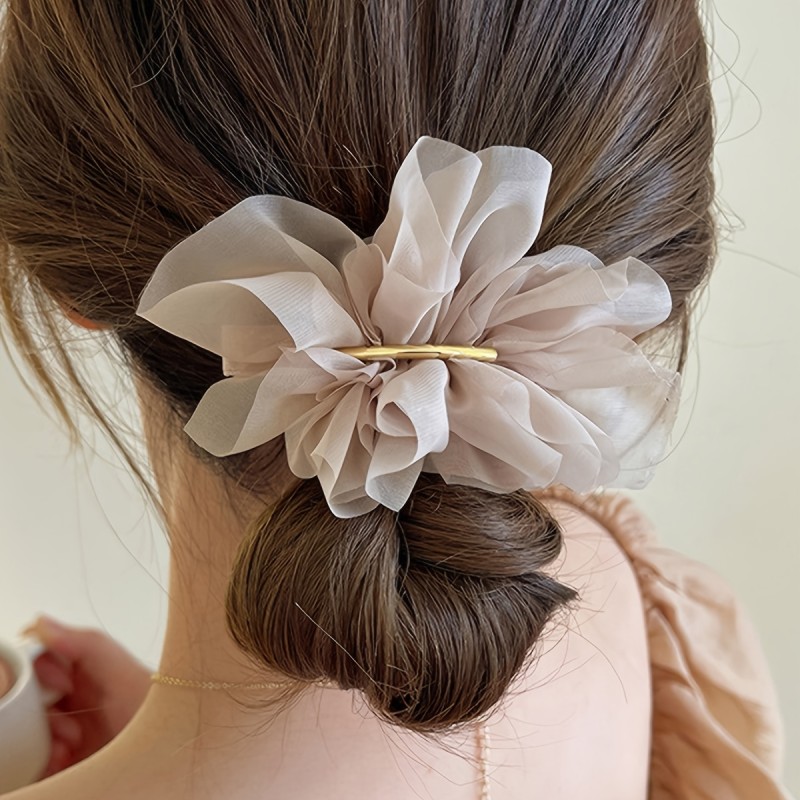 1pc Elegant French Style Hair Clip for Women, Vintage Fabric with Metallic Accent, Solid Color Floral Design, Single Individual Oval Shaped Hair Accessory