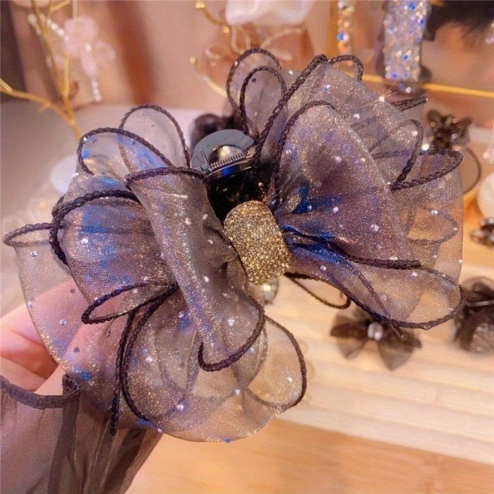 1\u002F3pcs Elegant Mesh Double-Sided Bow Hair Clips for Updos, Vintage Ponytail Accessories for Women.