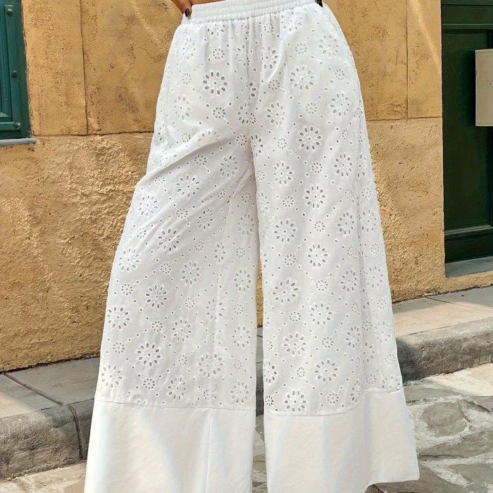 Women's Fashion Elegant Floral-Embellished Wide-Leg Pants