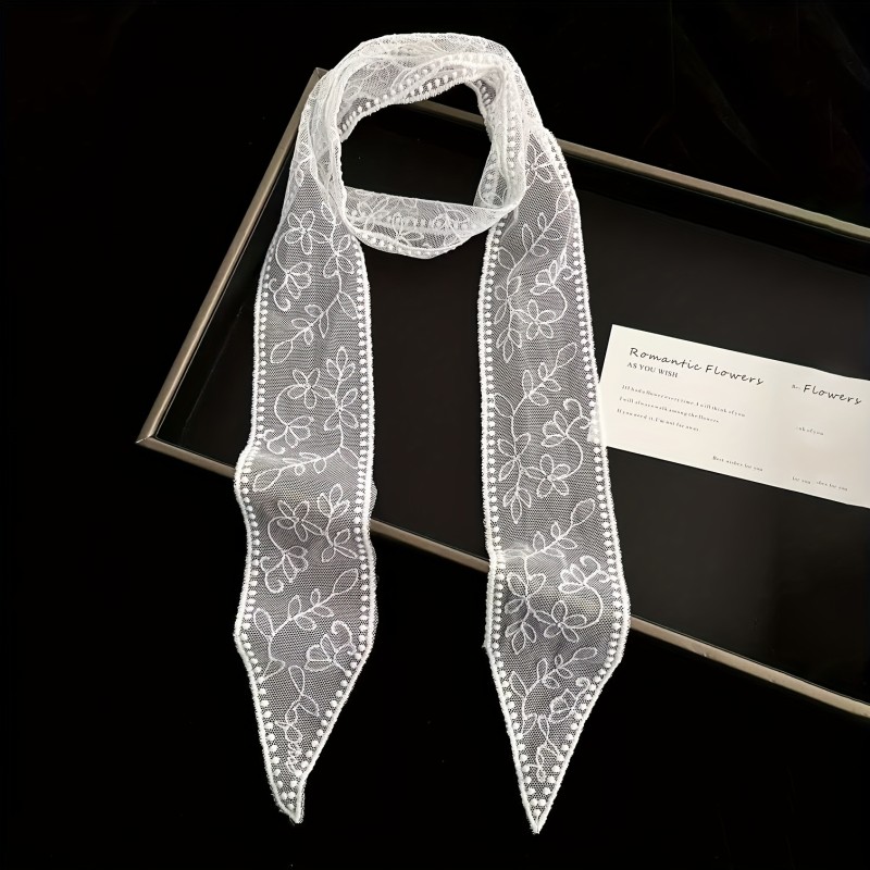 1pc Elegant Lace Ribbon Bowknot Sheer Scarf, Women'S Summer Pastoral Style Thin Long Hair Accessory, Breathable Mesh for Normal Hair Type, Fashion Hair Design Tool