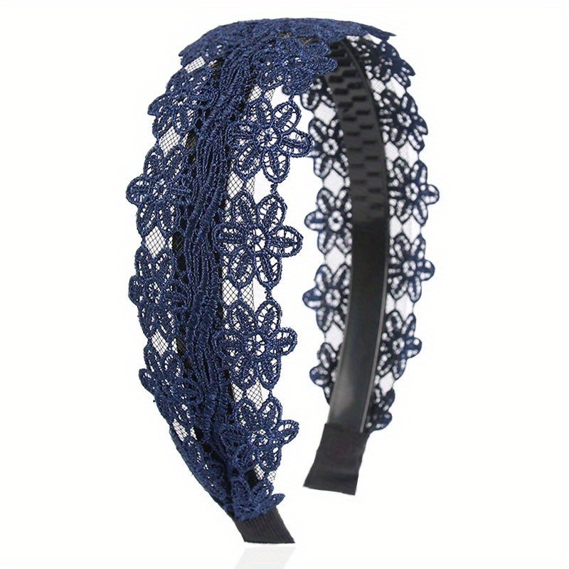 Luxurious Floral Lace Headband for Women - Wide, Non-Slip, Teeth-Equipped Hair Accessory with Vintage Charm - Solid Color, Elegant Design for Everyday Wear