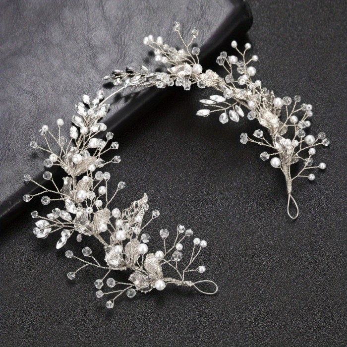 Elegant Golden Leaf & Pearl Hair Clip for Women - Sparkling Crystal Accents, Soft Metal Design, Perfect for Weddings, Parties, and Formal Events, Hair Accessories for