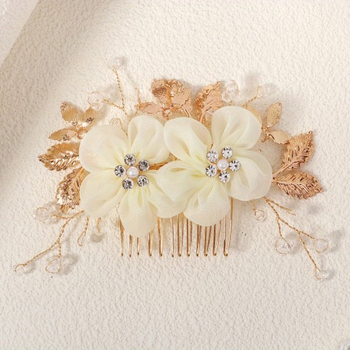 1pc Elegant Floral Hair Comb with Copper Accents - Handmade Hair Accessory for Weddings, Parties, and Celebrations - Perfect for Christmas, Halloween, Easter, and Everyday Use, Party Hair Accessory | Elegant Hairpiece | Intricate Craftsmanship