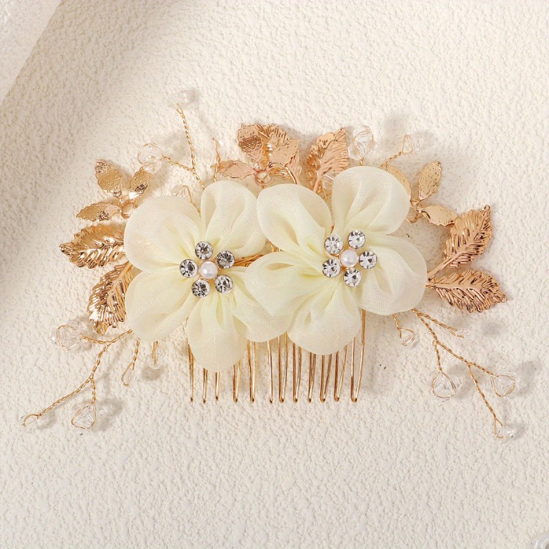 1pc Elegant Floral Hair Comb with Copper Accents - Handmade Hair Accessory for Weddings, Parties, and Celebrations - Perfect for Christmas, Halloween, Easter, and Everyday Use, Party Hair Accessory | Elegant Hairpiece | Intricate Craftsmanship
