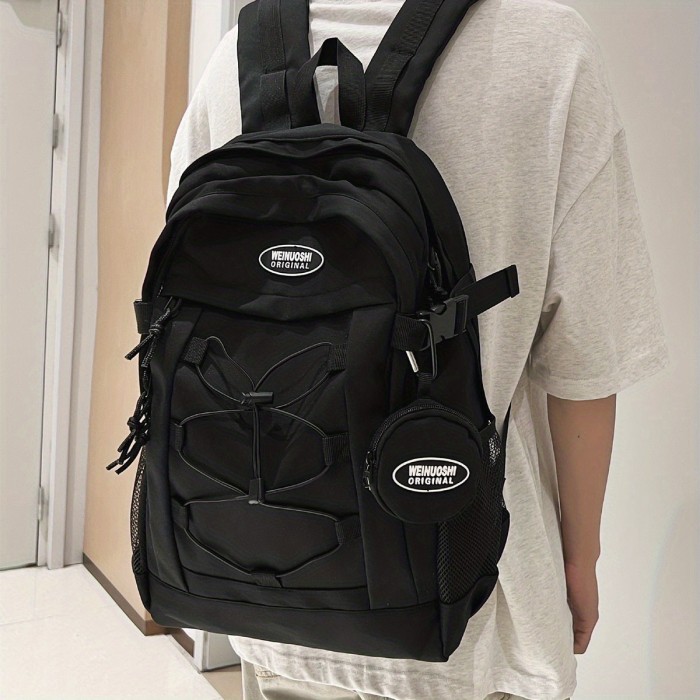 Unisex Japanese Casual Solid Color Backpack, Lightweight Travel Backpack, Large Capacity Computer Bag