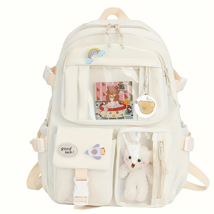 Stylish Pink Women'S Backpack with Multi-Pocket Design, Large Capacity Laptop Compartment, Soft Shell Nylon Material, Durable & Lightweight for School and Travel, Laptop Backpack
