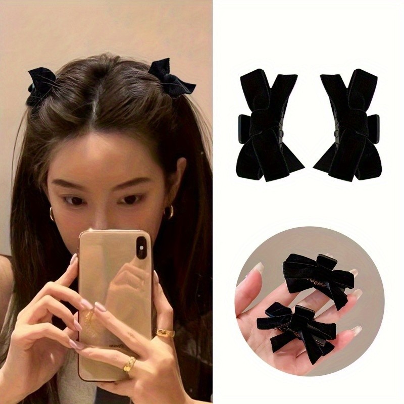1 Pair Velvet Butterfly Hair Clips, Elegant Classic Style, Solid Color Hair Accessories for Women, Suitable for Ages 14+, Perfect Birthday & Holiday Gift - Hair Grips