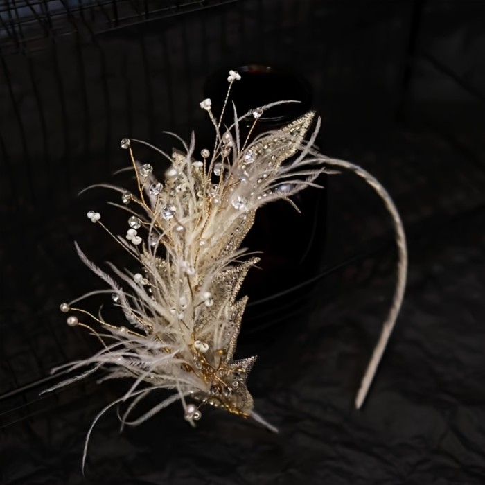 Elegant Feather Headband with Sparkling Rhinestone Accents - Perfect for Weddings, Performances, and Special Occasions, Ideal Gift for Mother'S Day, Valentine'S Day, and More, Wedding Headpiece|Rhinestone Embellished Headband|Plastic Headband