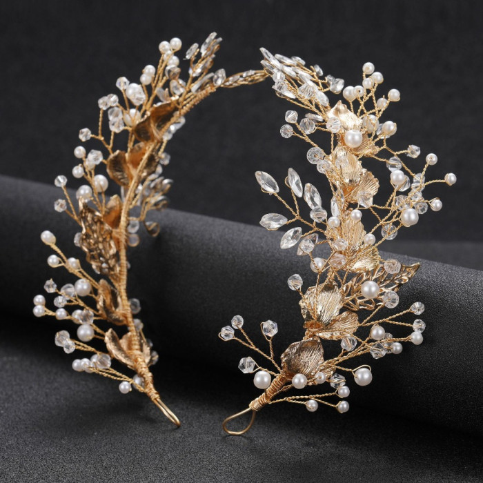 Elegant Golden Leaf & Pearl Hair Clip for Women - Sparkling Crystal Accents, Soft Metal Design, Perfect for Weddings, Parties, and Formal Events, Hair Accessories for