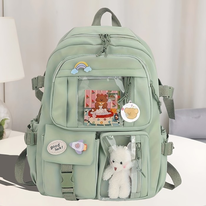 Stylish Pink Women'S Backpack with Multi-Pocket Design, Large Capacity Laptop Compartment, Soft Shell Nylon Material, Durable & Lightweight for School and Travel, Laptop Backpack