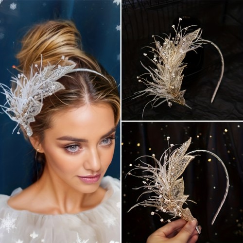 Elegant Feather Headband with Sparkling Rhinestone Accents - Perfect for Weddings, Performances, and Special Occasions, Ideal Gift for Mother'S Day, Valentine'S Day, and More, Wedding Headpiece|Rhinestone Embellished Headband|Plastic Headband