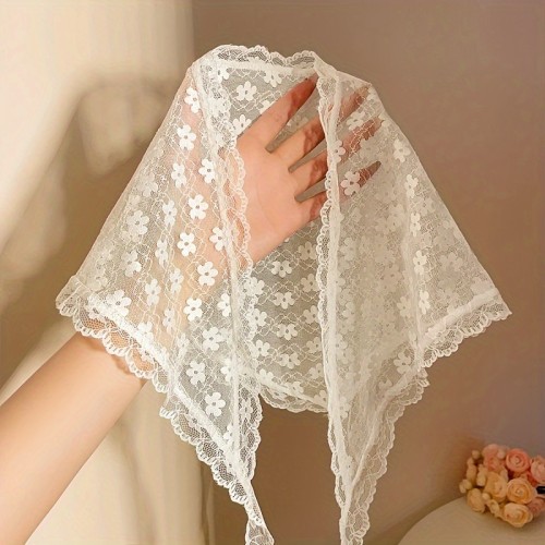 1pc Vintage White Floral Lace Scarf - Elegant French Style Headband with Delicate Flower and Lace Design, Perfect for Women'S Hair Accessories, Hair Accessory | Floral Lace Design | Intricate Lacework, Hair Scarf