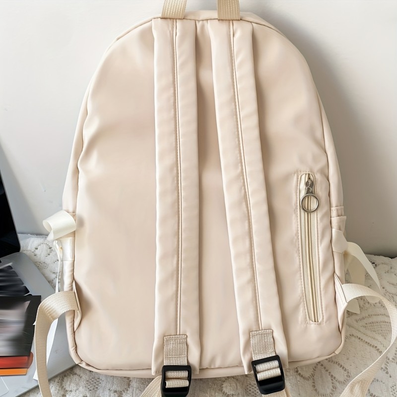 Large Capacity, Lightweight Letter Graphic Bow Decor Functional Backpack Zipper Beige for Teen Girls Women College Students Perfect for School, College,Back to School