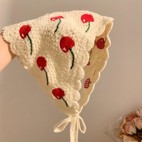 1pc Bohemian Cherry Print Women'S Headscarf - Stylish Breathable Polyester Headband with Red Cherries & Green Leaves, Perfect for Casual Outings, Daily Wear, and Festive Occasions, Festive Headwear | Bohemian Style | Woven Texture