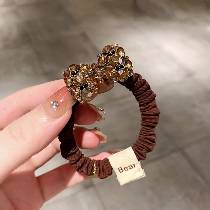Korean Version of Internet Celebrities New Bow Small Intestine Hair Band Female Versatile Temperament Czech Diamond Hair Rope Ponytail Ball Head Hair Accessories