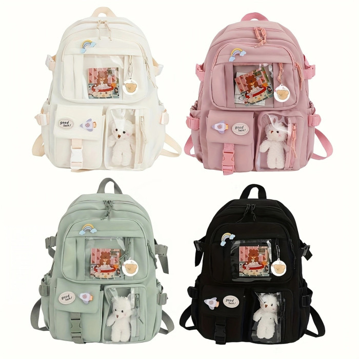 Stylish Pink Women'S Backpack with Multi-Pocket Design, Large Capacity Laptop Compartment, Soft Shell Nylon Material, Durable & Lightweight for School and Travel, Laptop Backpack