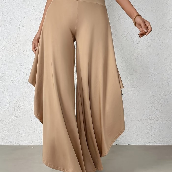 Wide Leg High Waist Ruffle Trim Loose Pants