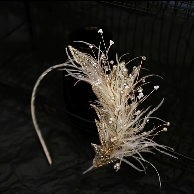 Elegant Feather Headband with Sparkling Rhinestone Accents - Perfect for Weddings, Performances, and Special Occasions, Ideal Gift for Mother'S Day, Valentine'S Day, and More, Wedding Headpiece|Rhinestone Embellished Headband|Plastic Headband