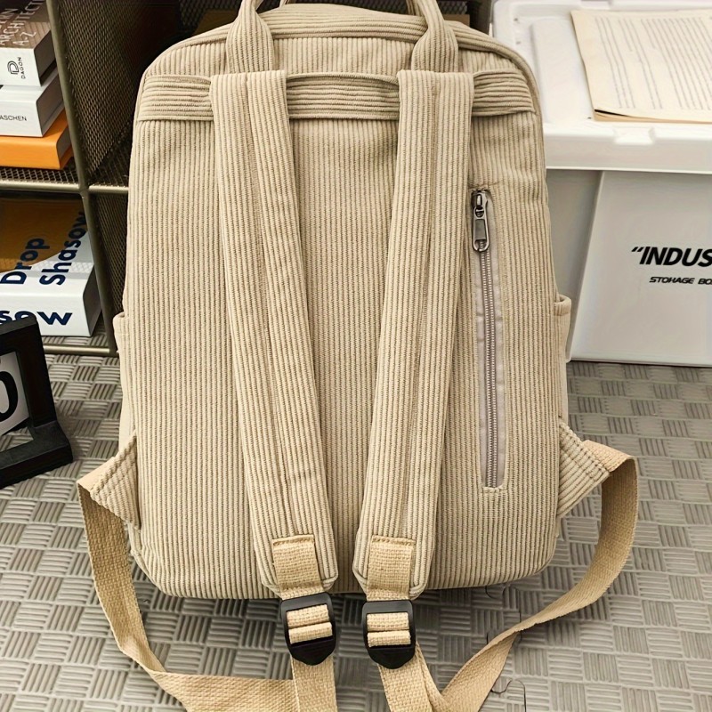 1 Large Capacity Corduroy Backpack 1pc Men's Minimalist Corduroy Large Capacity Backpack, Classic Casual Lightweight Backpack