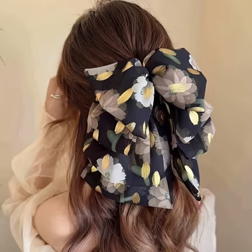 Floral Bow Elegant Floral Bow Hair Clip | for Women | Polyester and Spandex Material | Chic Sweet Hair Accessory | Hair Accessories