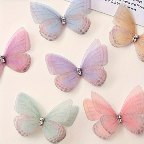 100pcs Mini Fabric Butterflies, 3D Simulation Pastel Butterfly Decorations, Suitable for DIY Crafts, Headwear, Photography Props and Decorations