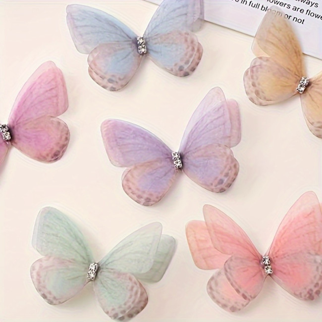100pcs Mini Fabric Butterflies, 3D Simulation Pastel Butterfly Decorations, Suitable for DIY Crafts, Headwear, Photography Props and Decorations