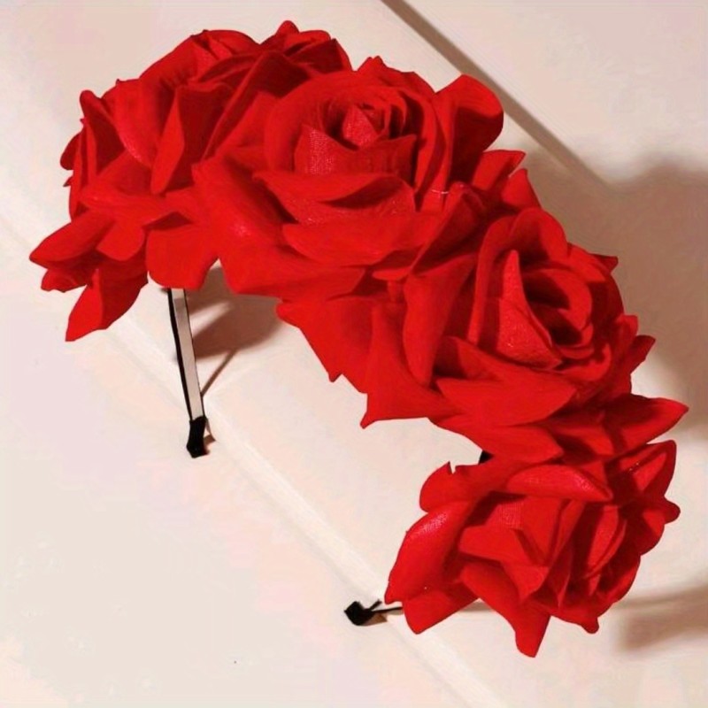 1pc Simulation Velvet Rose Headband Flower Hair Band Head Hoop Hair Accessories For Female Women, Carnival\u002FMardi Gras\u002FMasquerade