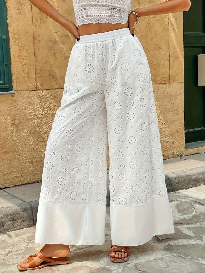 Women's Fashion Elegant Floral-Embellished Wide-Leg Pants