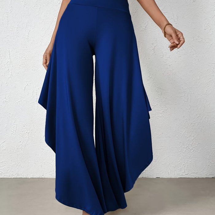 Wide Leg High Waist Ruffle Trim Loose Pants