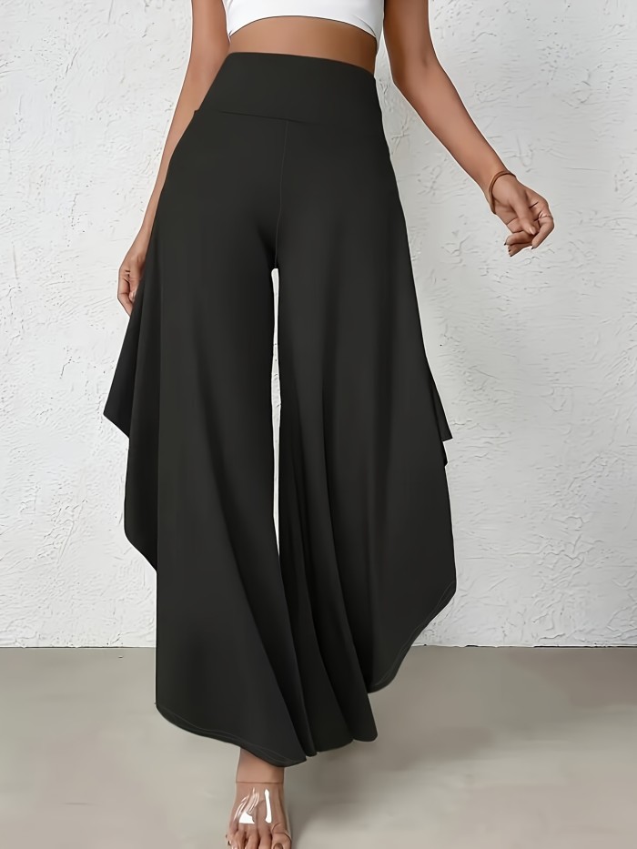 Wide Leg High Waist Ruffle Trim Loose Pants