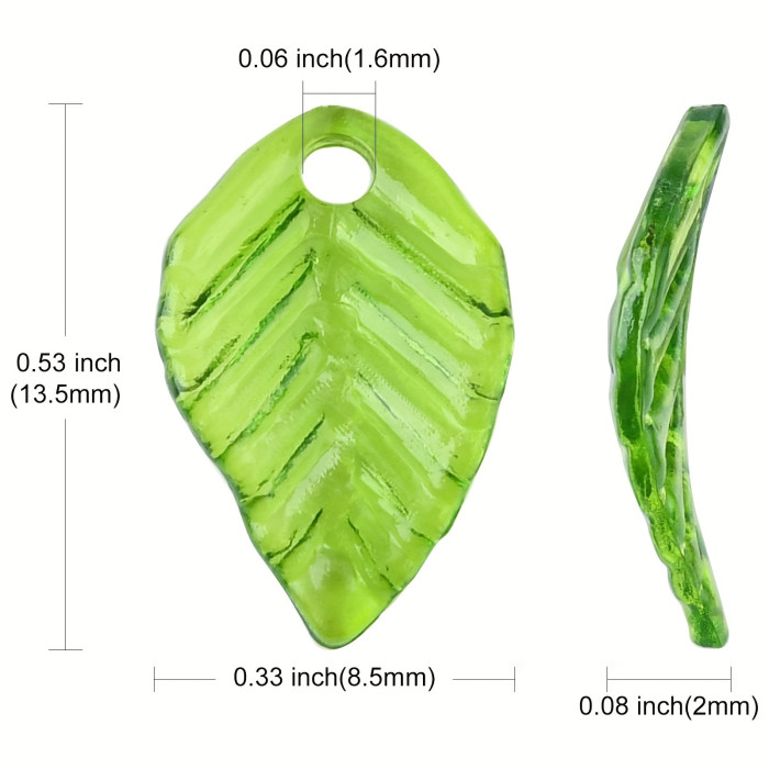 100Pcs Transparent Green Acrylic Leaf Pendants - Drilled Hole, Ideal for DIY Jewelry Making, Keychain, Earrings, and Small Business Crafts