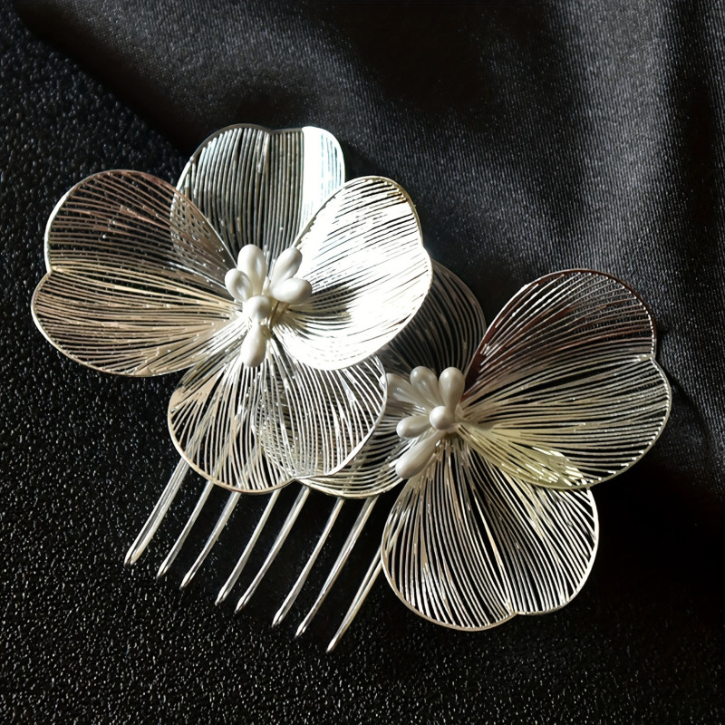 2pcs Elegant Baroque Metal Flower Hair Side Comb - Stunning Wedding Hair Clip for Women, Chic Hair Accessory & Decorative Hairpiece!