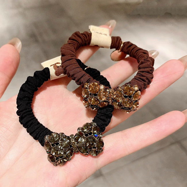 Korean Version of Internet Celebrities New Bow Small Intestine Hair Band Female Versatile Temperament Czech Diamond Hair Rope Ponytail Ball Head Hair Accessories