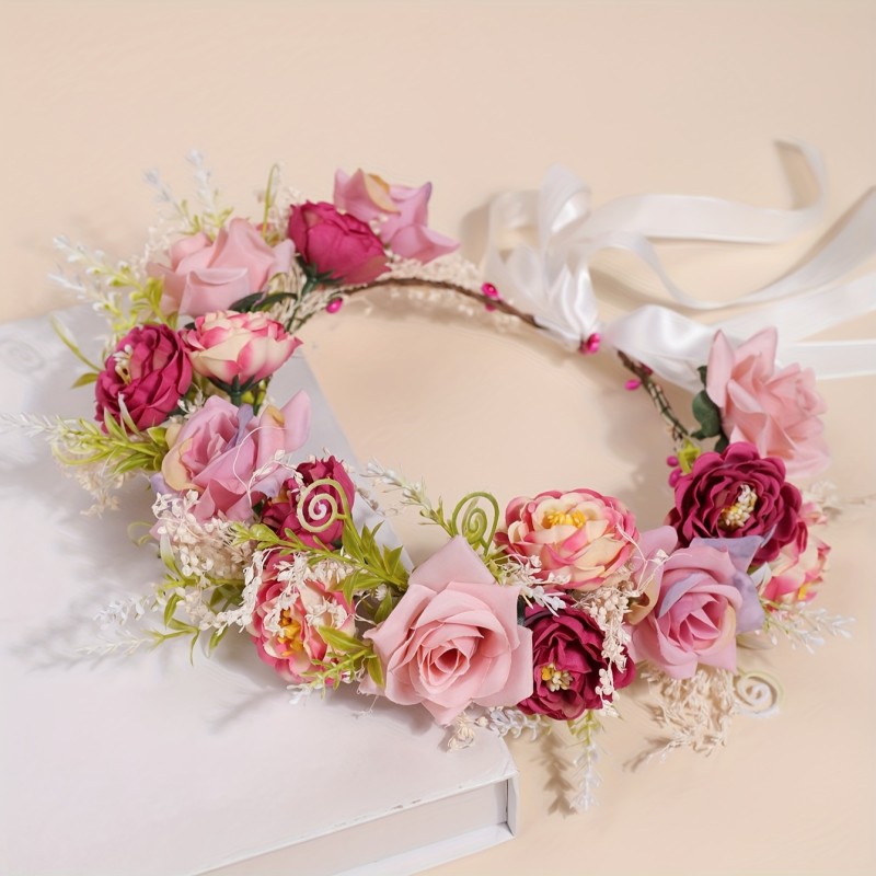 1pc Bohemian Floral Crown Headband - Vibrant Multicolor Artificial Flowers, Durable Plastic Wedding Bridal Accessories for Beach Parties, Halloween Christmas Photo Shoots, Hand Wash Only, Best for Christmas