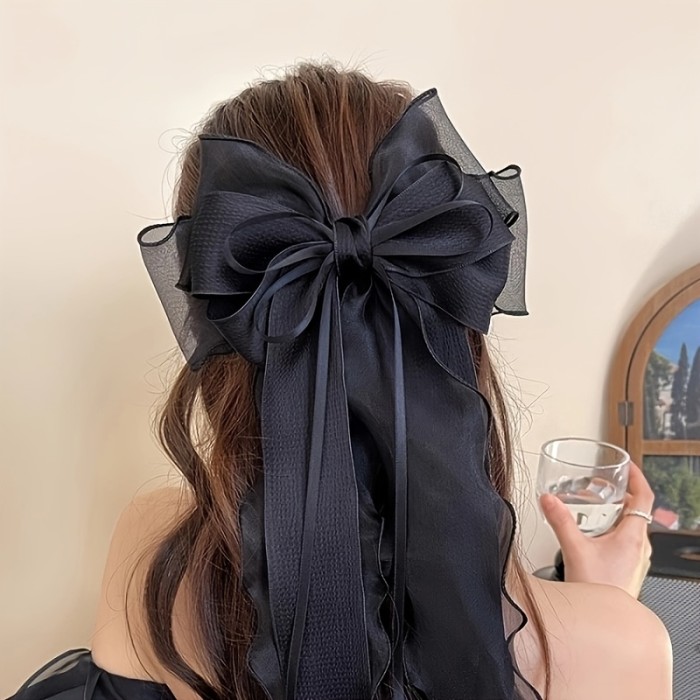 1pc New Super Fairy Multi-Layer Bow Hair Clip Spring Clip Back of Head Hair Decoration Premium Feeling Temperament Headdress, Suitable for Banquet Party Dating, Valentine'S Day, Mother'S Day