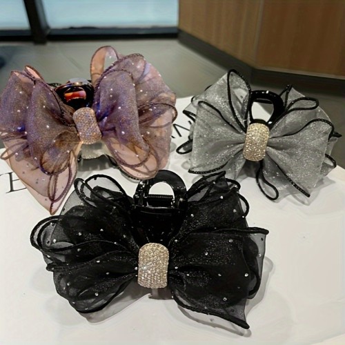 1\u002F3pcs Elegant Mesh Double-Sided Bow Hair Clips for Updos, Vintage Ponytail Accessories for Women.