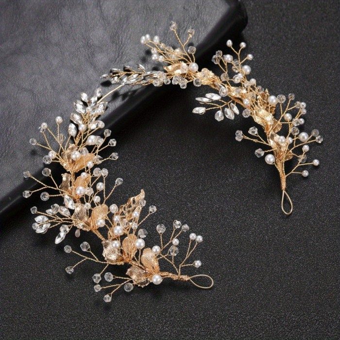 Elegant Golden Leaf & Pearl Hair Clip for Women - Sparkling Crystal Accents, Soft Metal Design, Perfect for Weddings, Parties, and Formal Events, Hair Accessories for