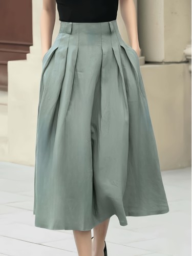 Elegant Light Blue Women'S Skirt with Pockets - High-Waisted, Flowy Design, Perfect for Spring\u002FSummer, Casual to Formal Attire, Casual Attire | Highwaisted Skirt | Polyester Fabri