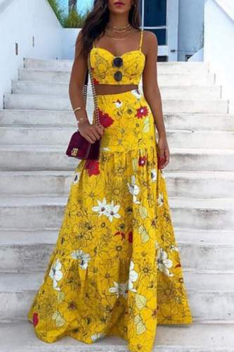 Sexy Floral Print Backless Spaghetti Strap Sleeveless Two Pieces(3 Colors)