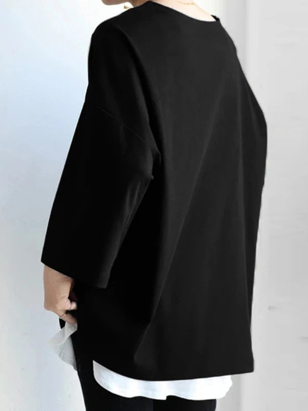 Solid Color Plus Size Loose Round-Neck T-Shirts Tops