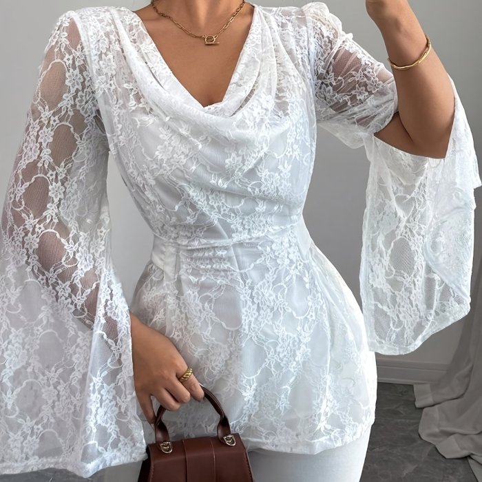 Women's Elegant Lace Semi-Sheer Blouse