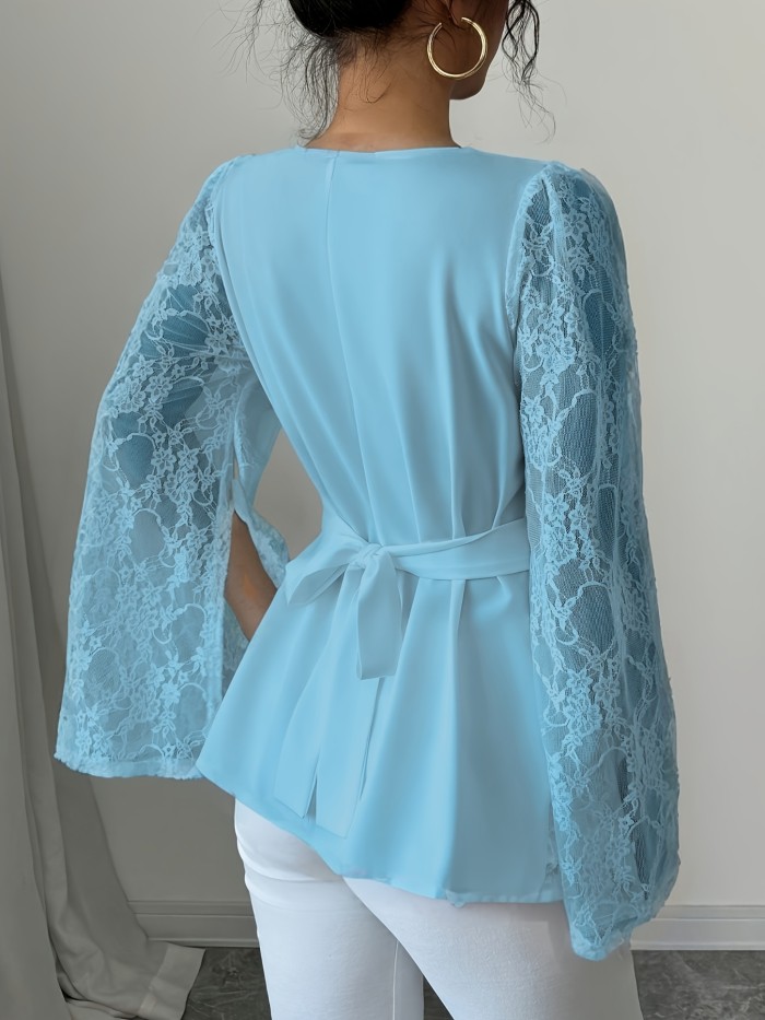 Women's Elegant Lace Semi-Sheer Blouse