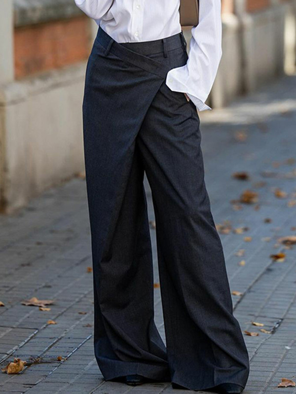 Split-Joint Solid Color Asymmetric Wide Leg Loose Trousers Suit Pants