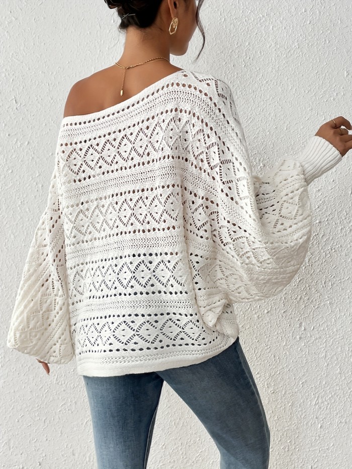 Women'S Casual Asymmetrical Neckline Long Sleeve Round Cut Solid Color Pullover Sweater
