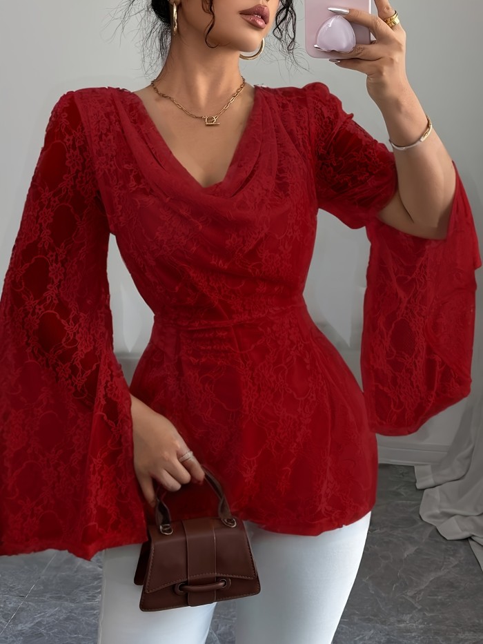 Women's Elegant Lace Semi-Sheer Blouse