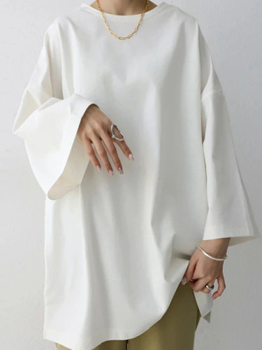 Solid Color Plus Size Loose Round-Neck T-Shirts Tops